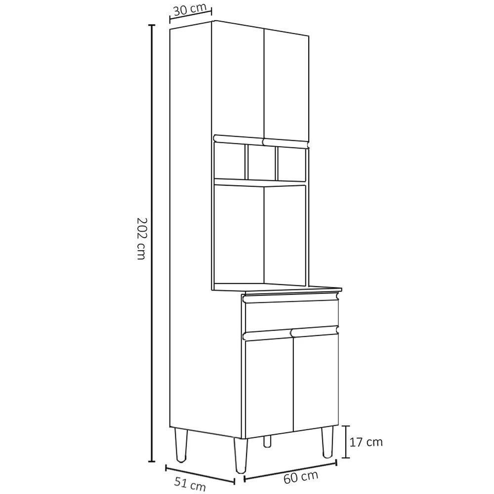 Paneleiro Duplo Cozinha 4 Portas Andréia Ajl Móveis Branco - 4