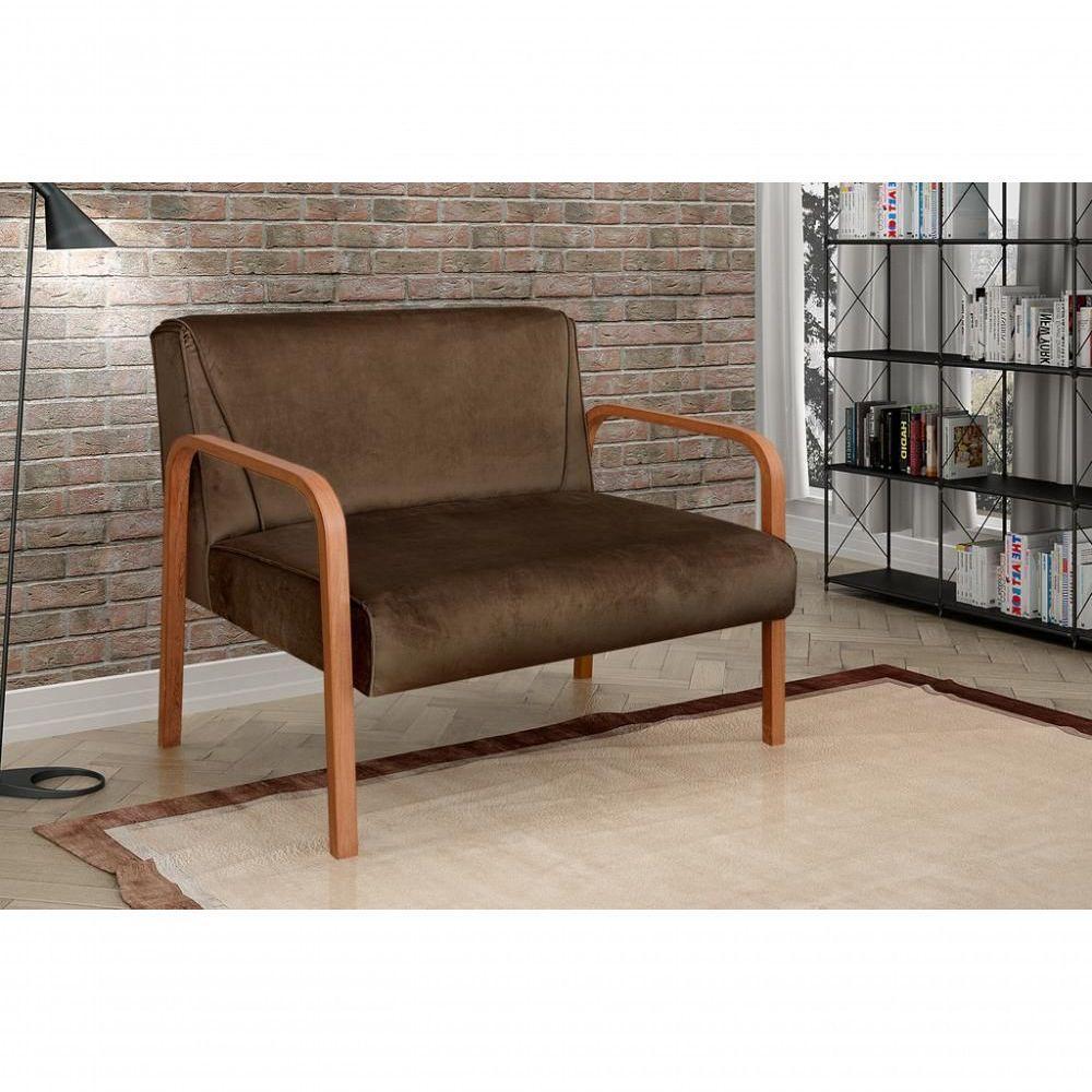 Poltrona Namoradeira Anita Decorativa Braço Madeira Moderna Veludo Marrom 260 - 5