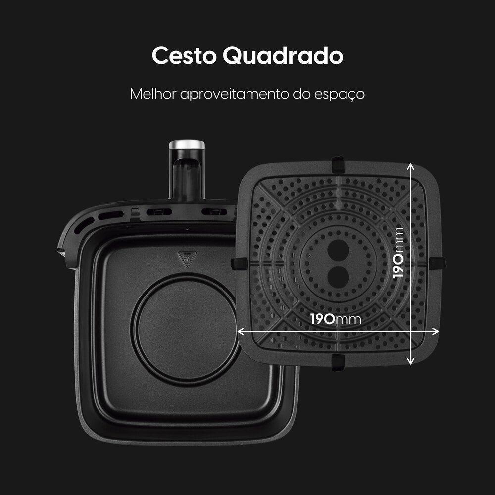 Fritadeira Air Fryer Pratica Fry 3,7 Litros 1.400W Preta Cuba Quadrada e Grelha Removível 110V - 4