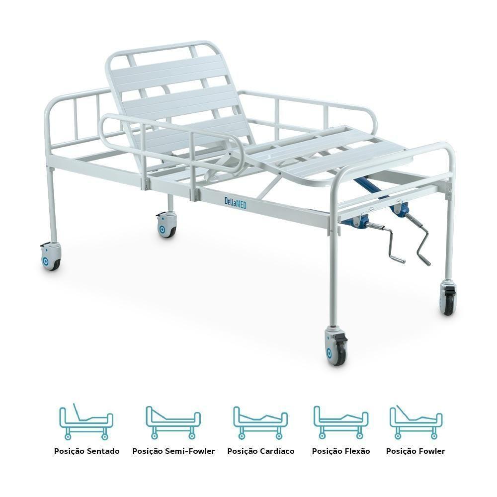 Cama Hospitalar Dellamed Com 2 Movimentos Até 180 Kg Branca E Azul Dx2 - 3