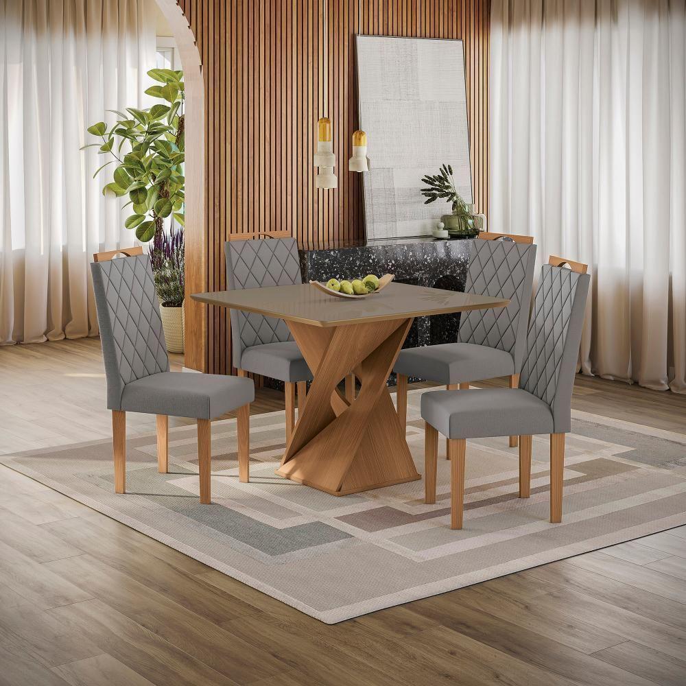 Conjunto Sala De Jantar Luna Kappesberg 4 Cadeiras Veludo Titanio - 1