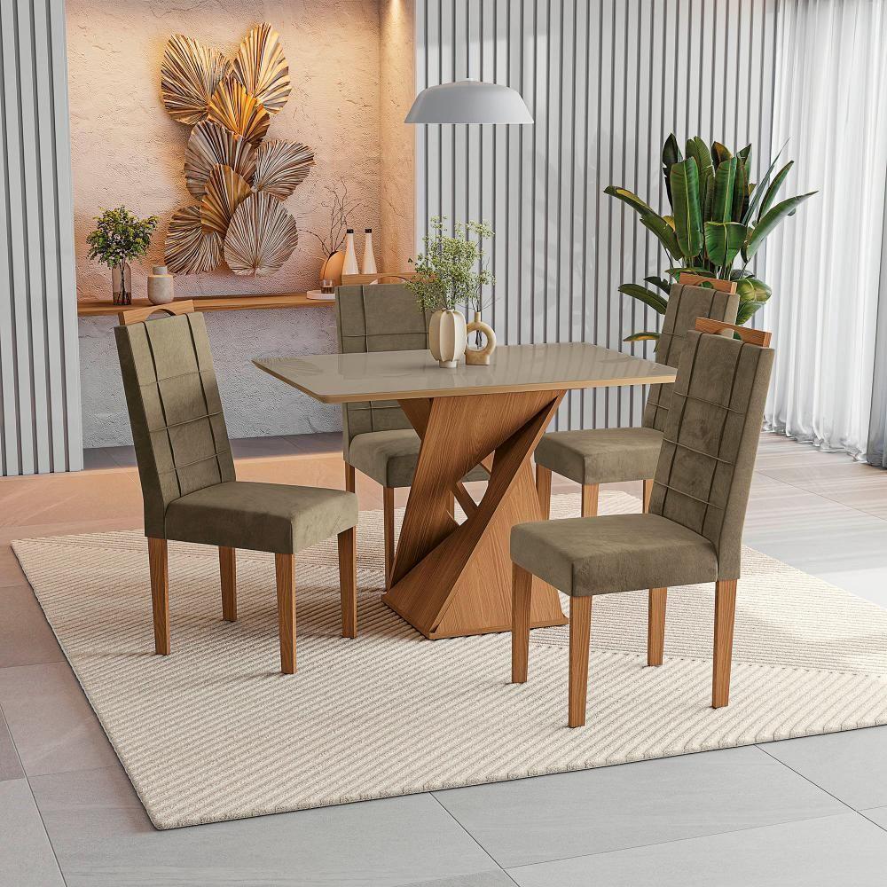 Conjunto Sala De Jantar Luna Kappesberg 4 Cadeiras Veludo Bege - 1