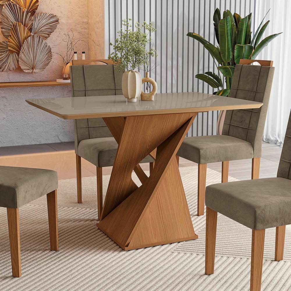Conjunto Sala De Jantar Luna Kappesberg 4 Cadeiras Veludo Bege - 6