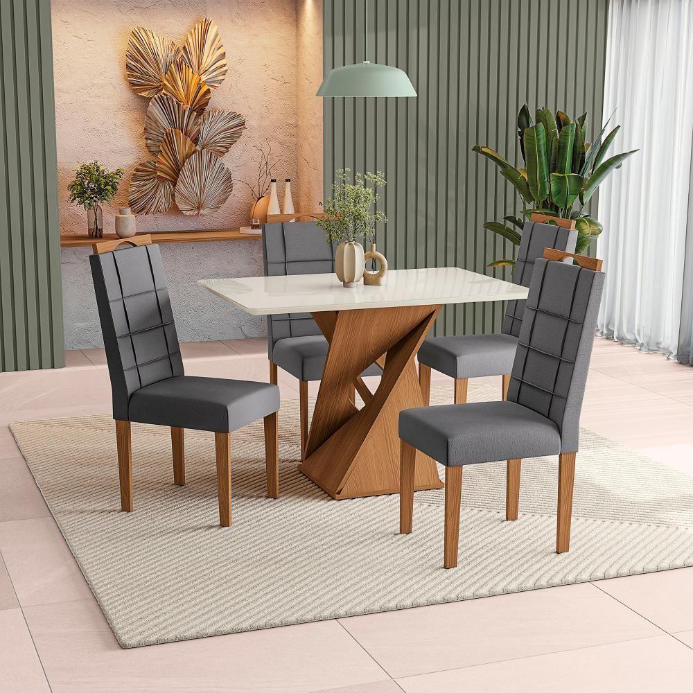 Conjunto Sala De Jantar Luna Kappesberg 4 Cadeiras Veludo Titanio - 1