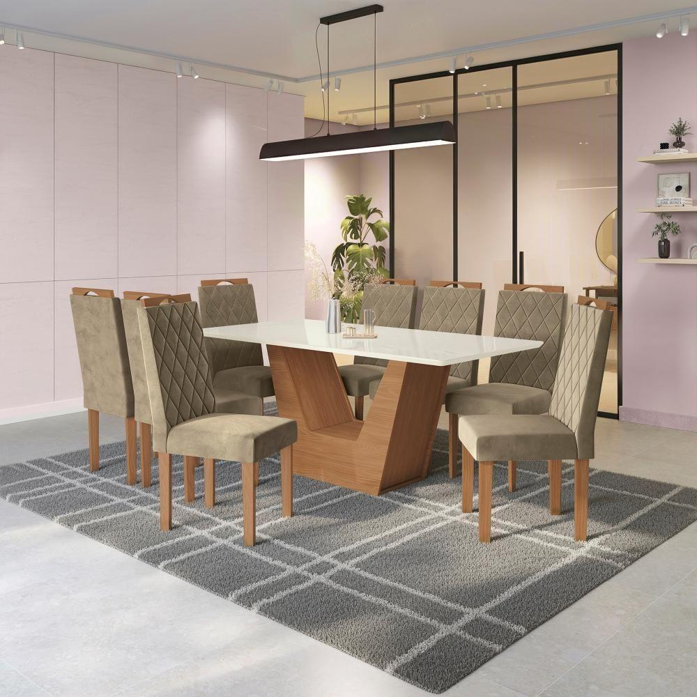 Conjunto Sala De Jantar Verbana Kappesberg 8 Cadeiras Veludo Bege - 1
