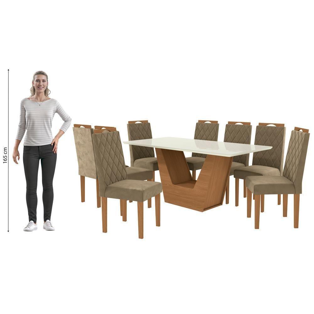 Conjunto Sala De Jantar Verbana Kappesberg 8 Cadeiras Veludo Bege - 4