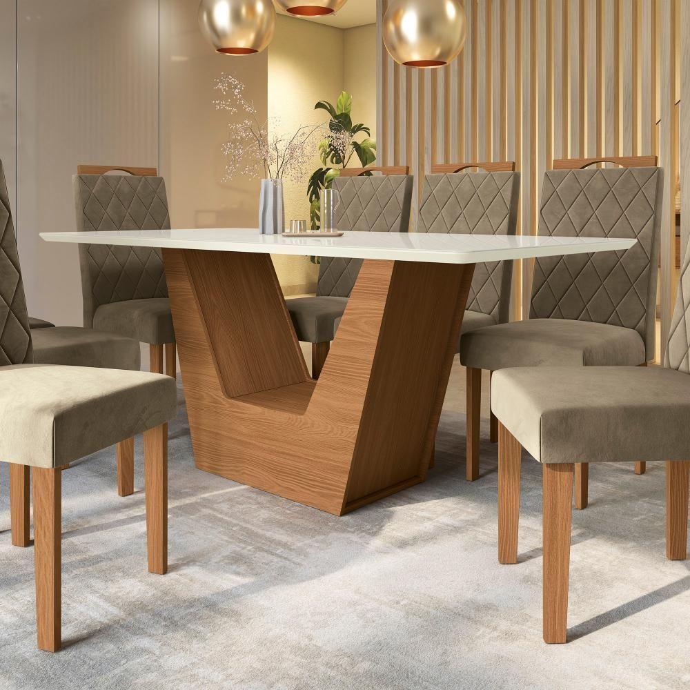 Conjunto Sala De Jantar Verbana Kappesberg 8 Cadeiras Veludo Bege - 6