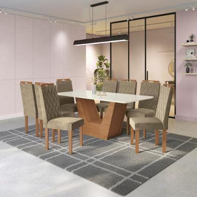 Conjunto Sala De Jantar Verbana Kappesberg 8 Cadeiras Veludo Bege