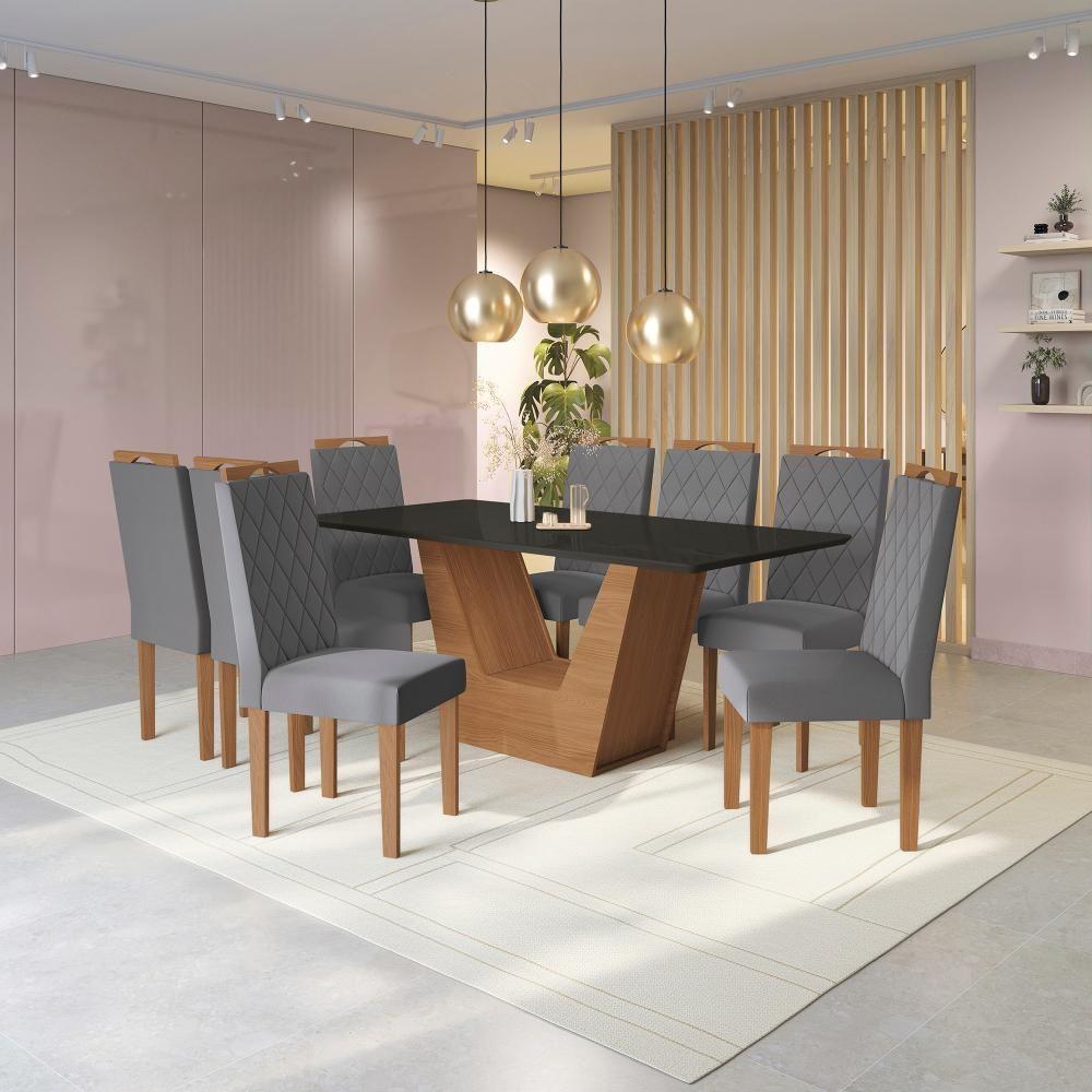 Conjunto Sala De Jantar Verbana Kappesberg 8 Cadeiras Veludo Titanio - 1