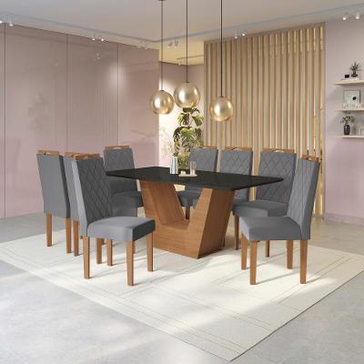 Conjunto Sala De Jantar Verbana Kappesberg 8 Cadeiras Veludo Titanio