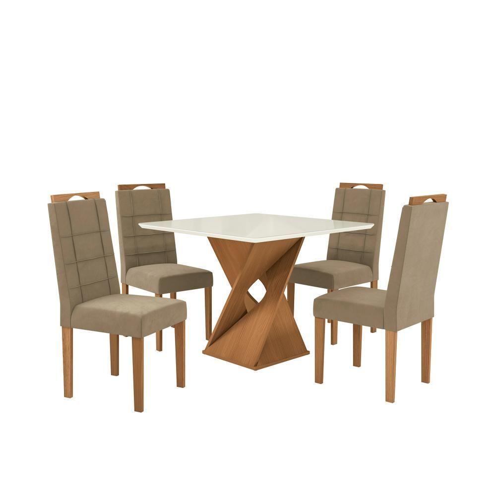 Conjunto Sala De Jantar Luna Kappesberg 4 Cadeiras Veludo Bege - 2