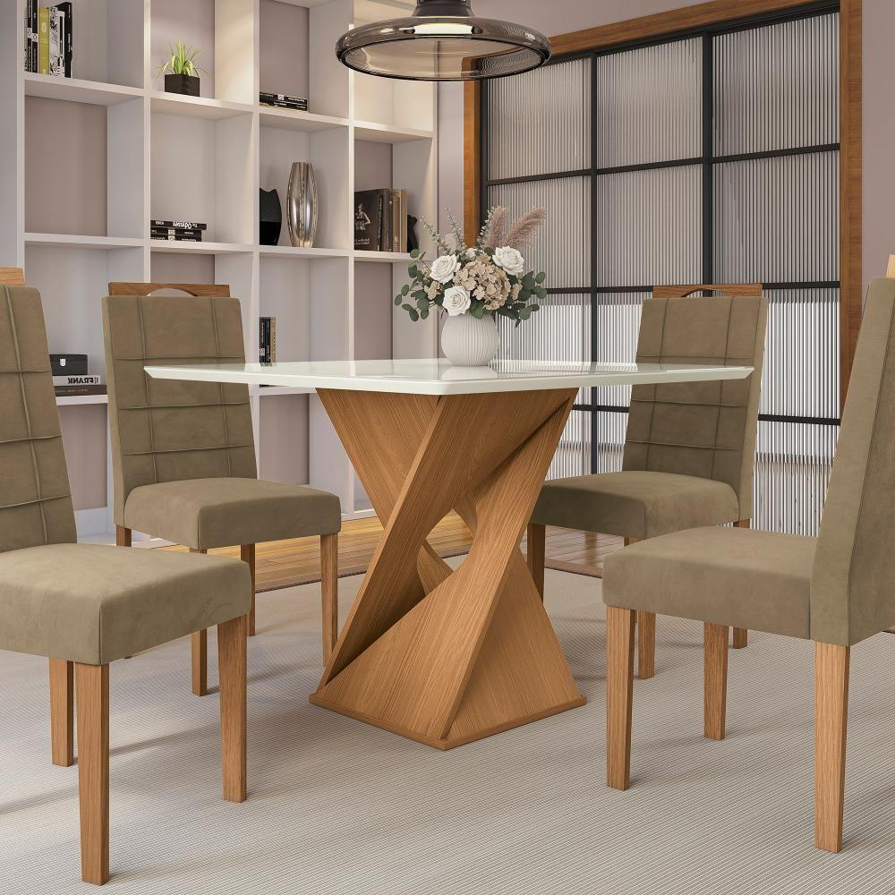 Conjunto Sala De Jantar Luna Kappesberg 4 Cadeiras Veludo Bege - 6