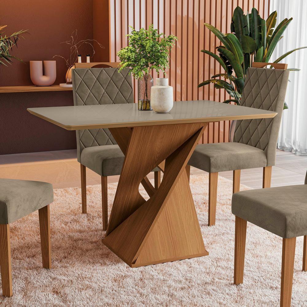 Conjunto Sala De Jantar Luna Kappesberg 4 Cadeiras Veludo Bege - 6