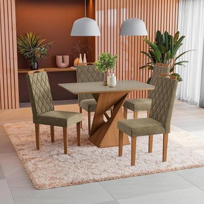 Conjunto Sala De Jantar Luna Kappesberg 4 Cadeiras Veludo Bege