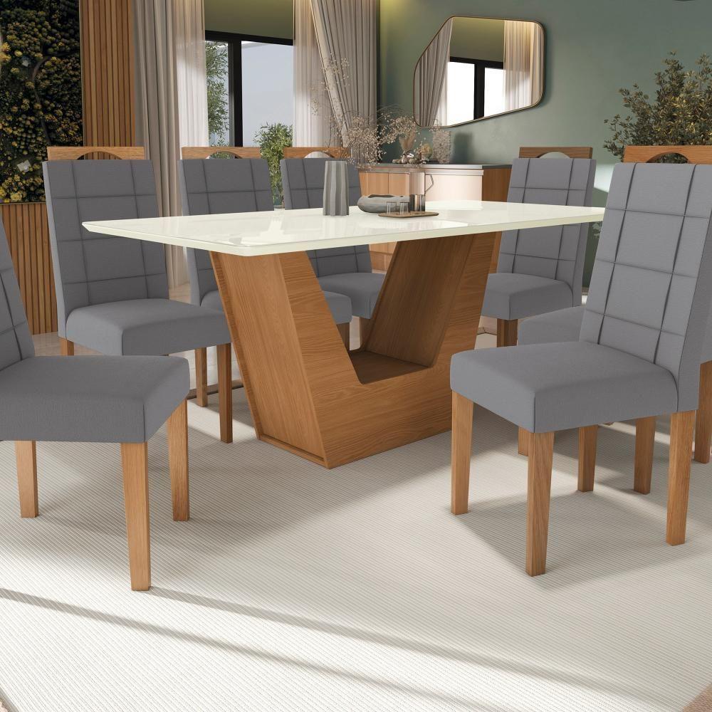 Conjunto Sala De Jantar Verbana Kappesberg 8 Cadeiras Veludo Titanio - 6