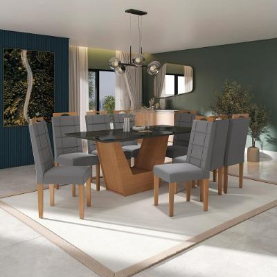 Conjunto Sala De Jantar Verbana Kappesberg 8 Cadeiras Veludo Titanio
