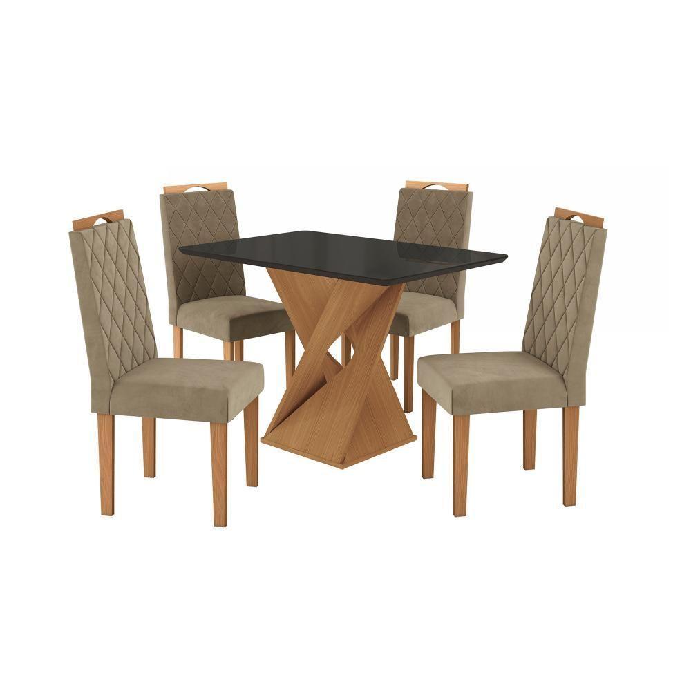 Conjunto Sala De Jantar Luna Kappesberg 4 Cadeiras Veludo Bege - 2