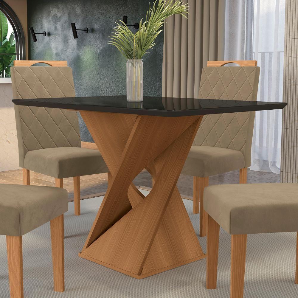 Conjunto Sala De Jantar Luna Kappesberg 4 Cadeiras Veludo Bege - 6