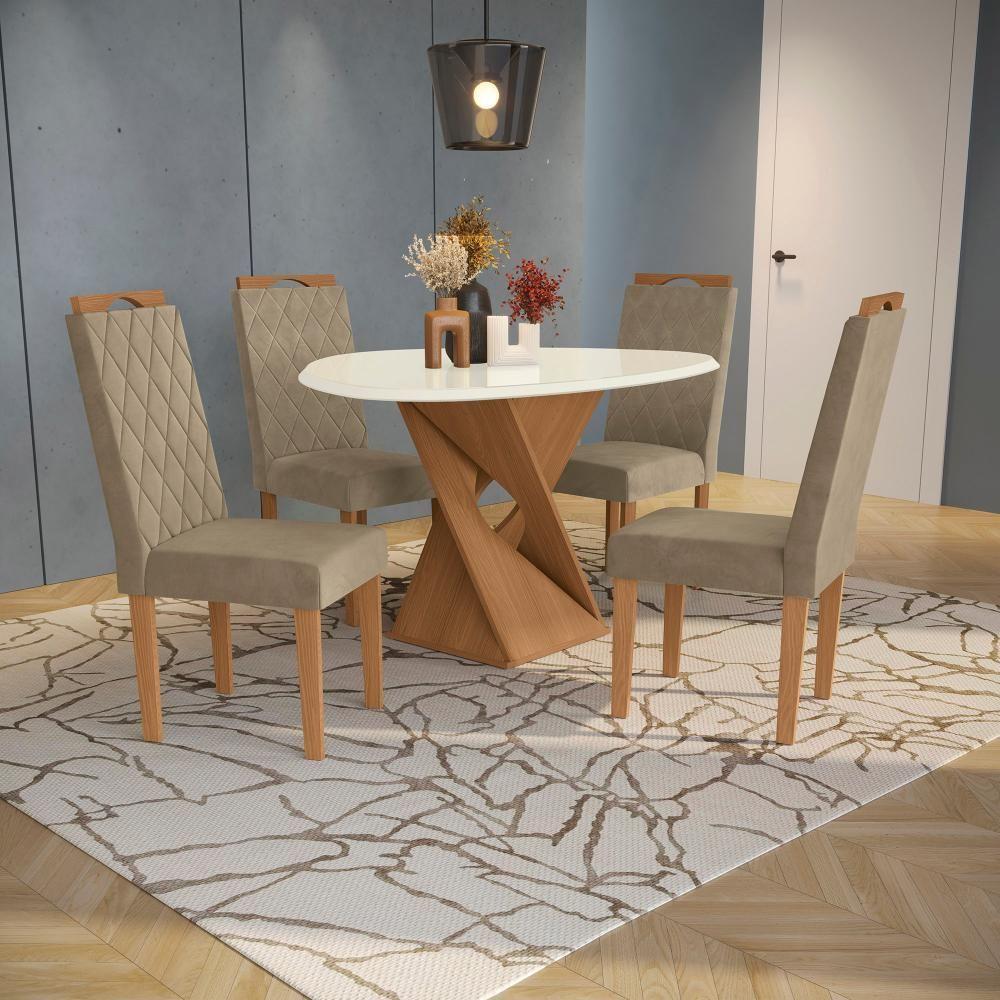 Conjunto Sala De Jantar Luna Kappesberg 4 Cadeiras Veludo Bege - 1