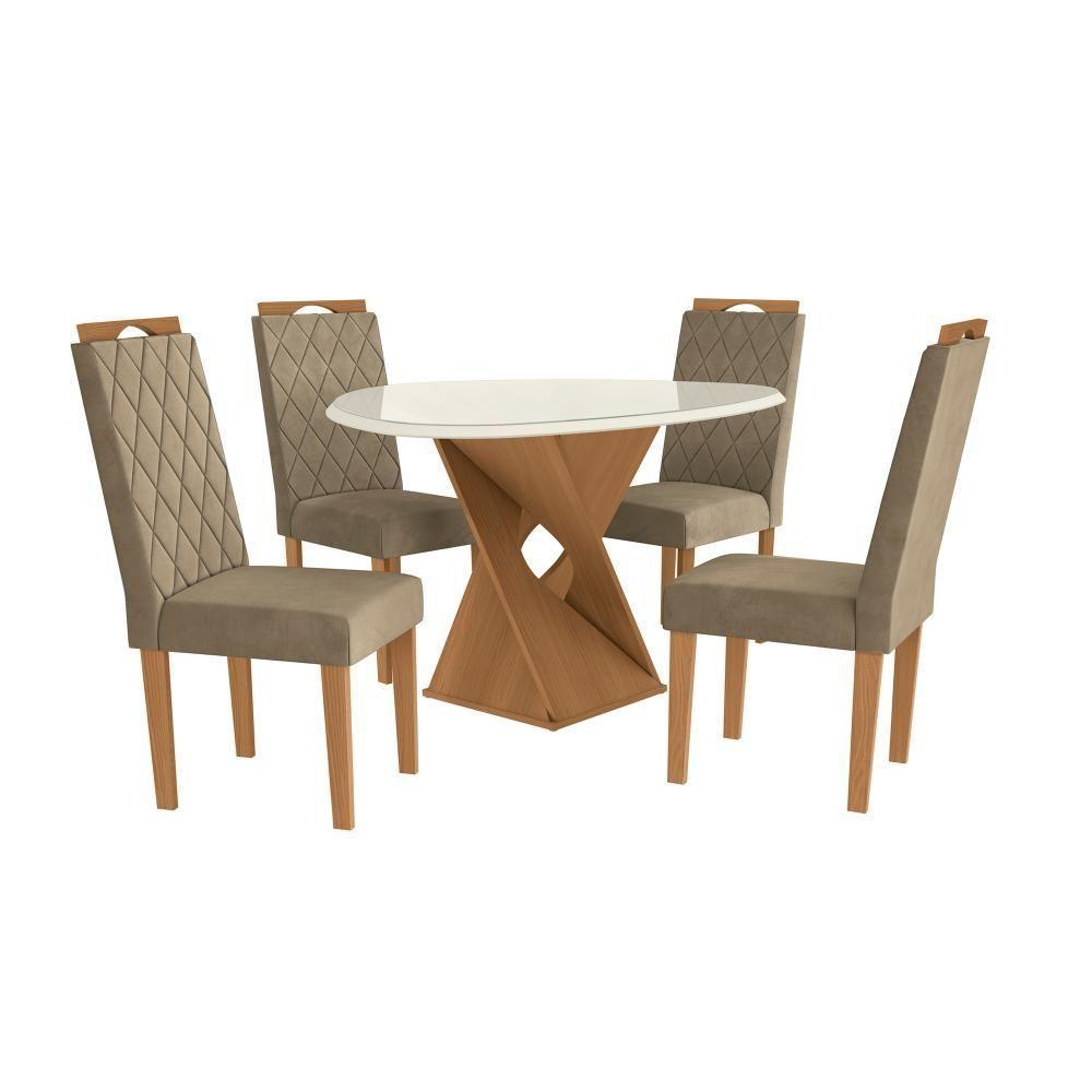 Conjunto Sala De Jantar Luna Kappesberg 4 Cadeiras Veludo Bege - 2