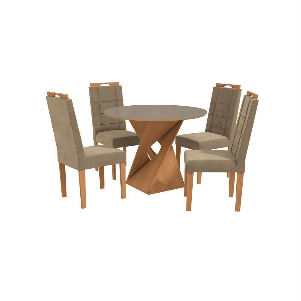 Conjunto Sala De Jantar Luna Kappesberg 4 Cadeiras Veludo Bege - 2