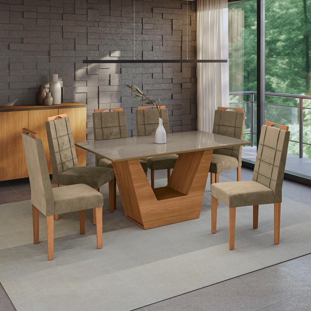 Conjunto Sala De Jantar Verbana Kappesberg 6 Cadeiras Veludo Bege - 1