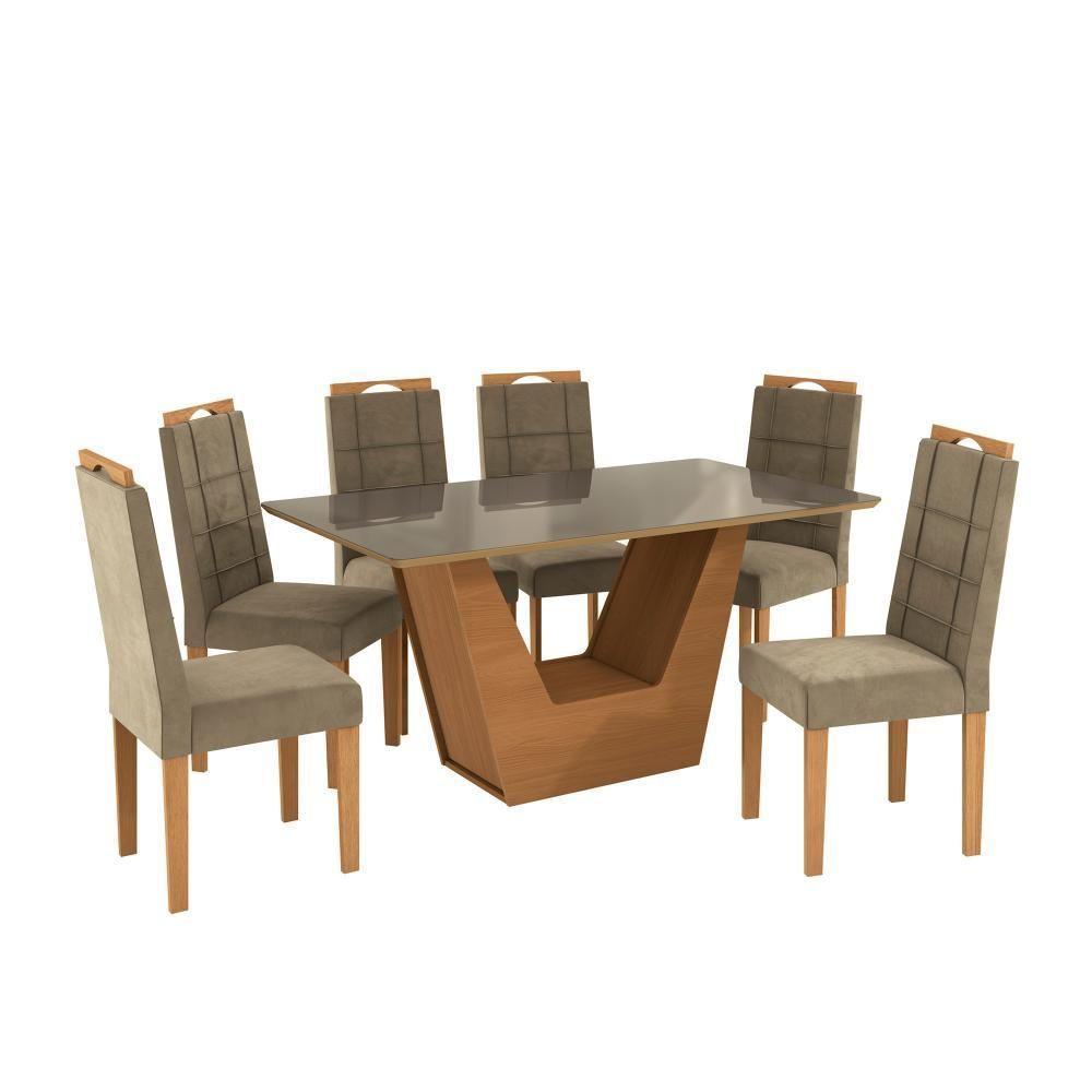 Conjunto Sala De Jantar Verbana Kappesberg 6 Cadeiras Veludo Bege - 2