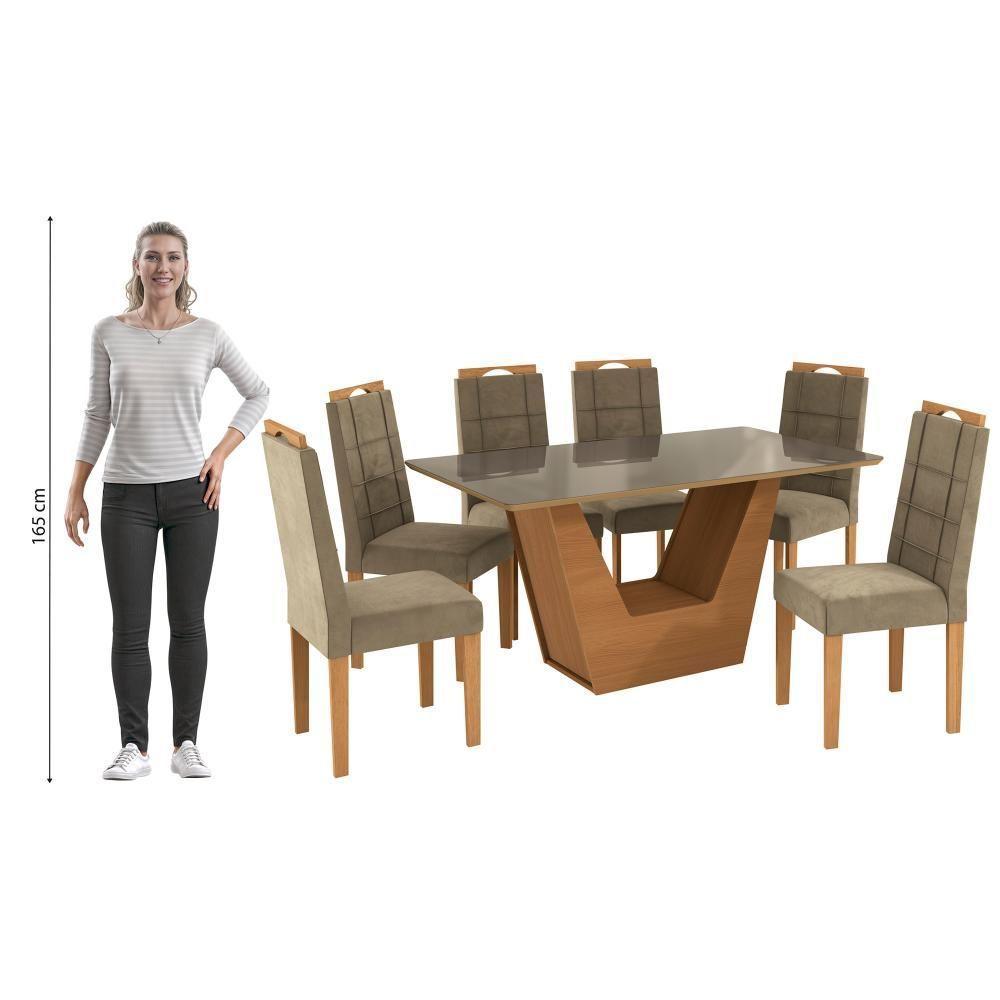 Conjunto Sala De Jantar Verbana Kappesberg 6 Cadeiras Veludo Bege - 4