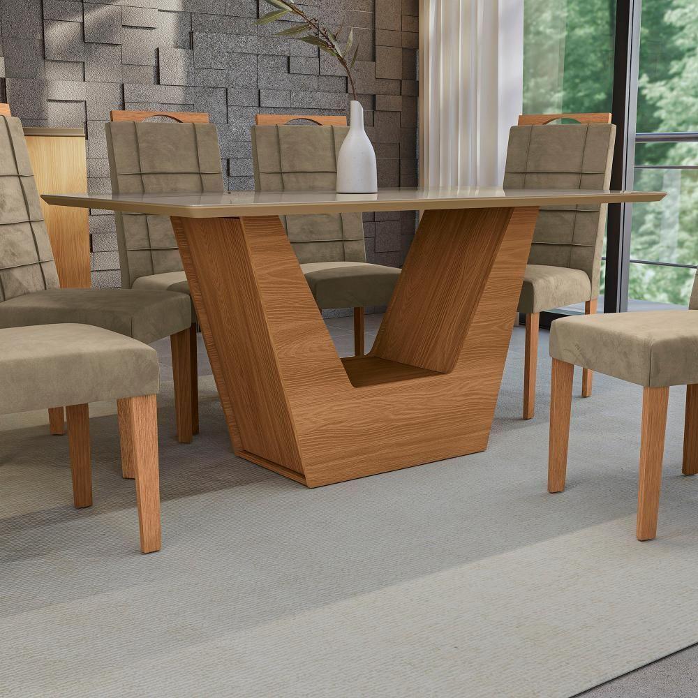 Conjunto Sala De Jantar Verbana Kappesberg 6 Cadeiras Veludo Bege - 6