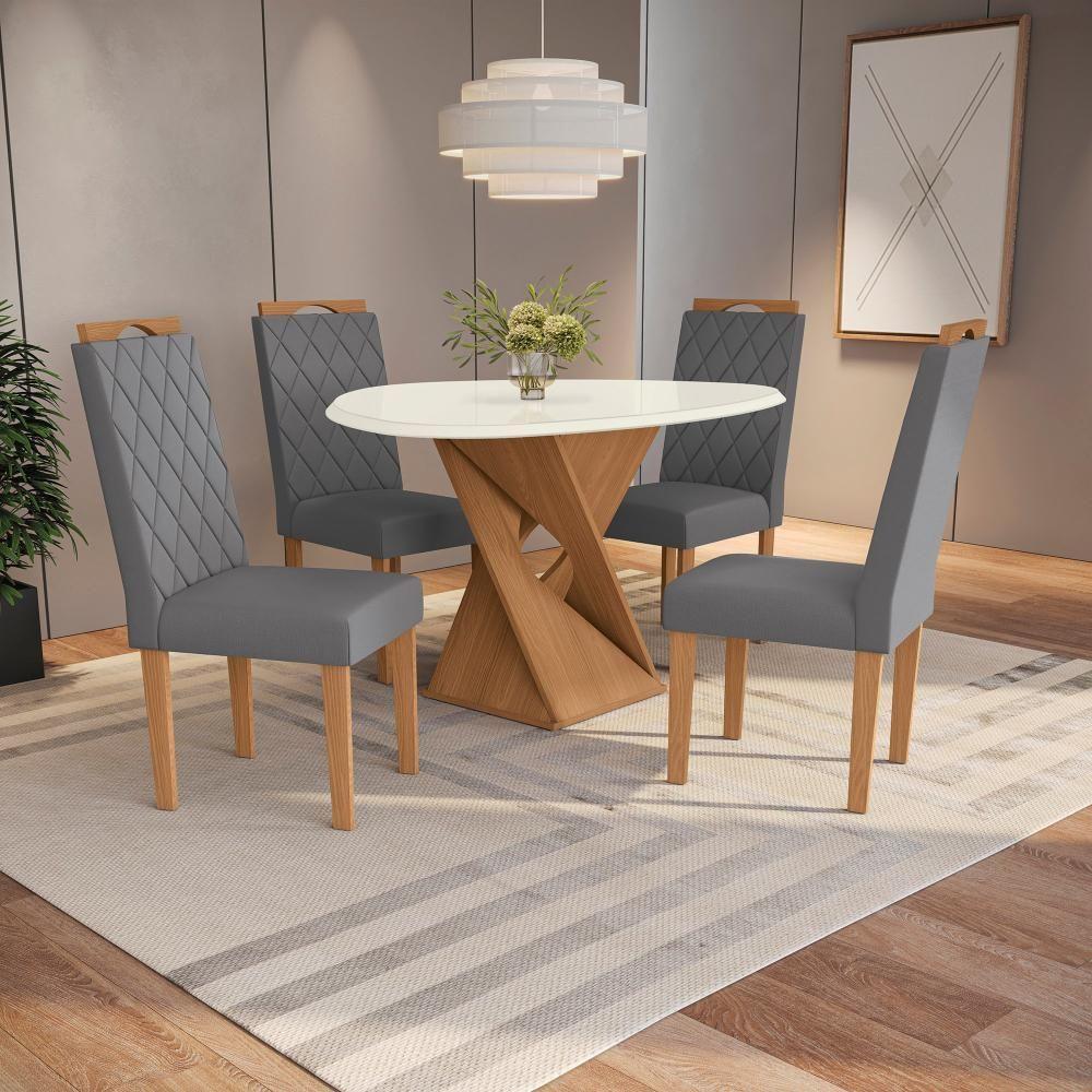 Conjunto Sala De Jantar Luna Kappesberg 4 Cadeiras Veludo Titanio - 1