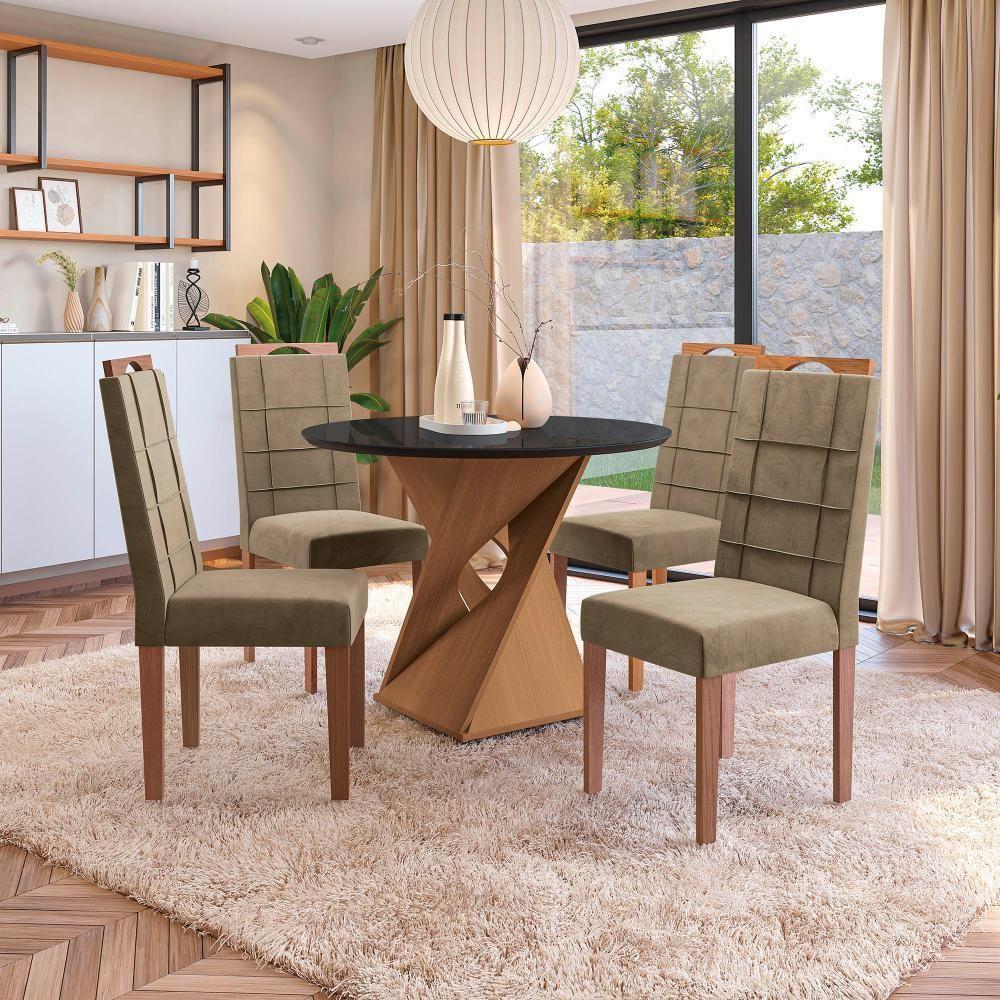 Conjunto Sala De Jantar Luna Kappesberg 4 Cadeiras Veludo Bege - 1