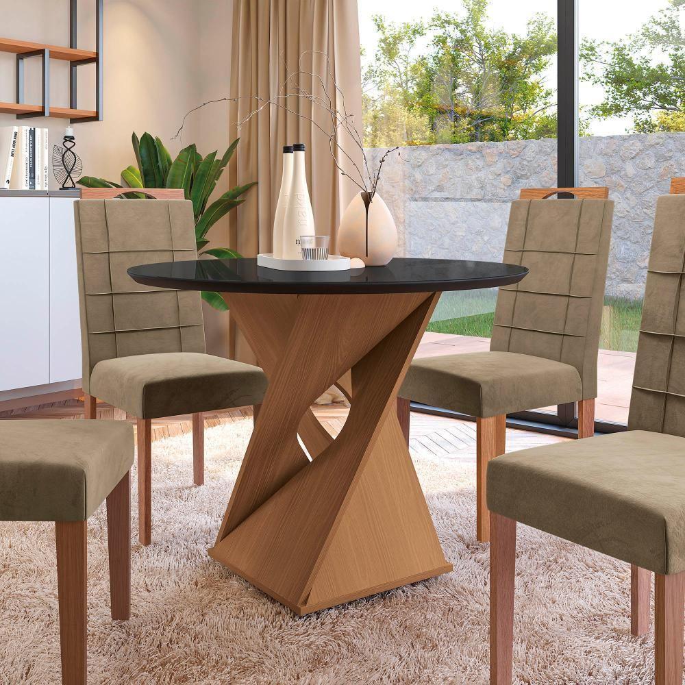 Conjunto Sala De Jantar Luna Kappesberg 4 Cadeiras Veludo Bege - 6