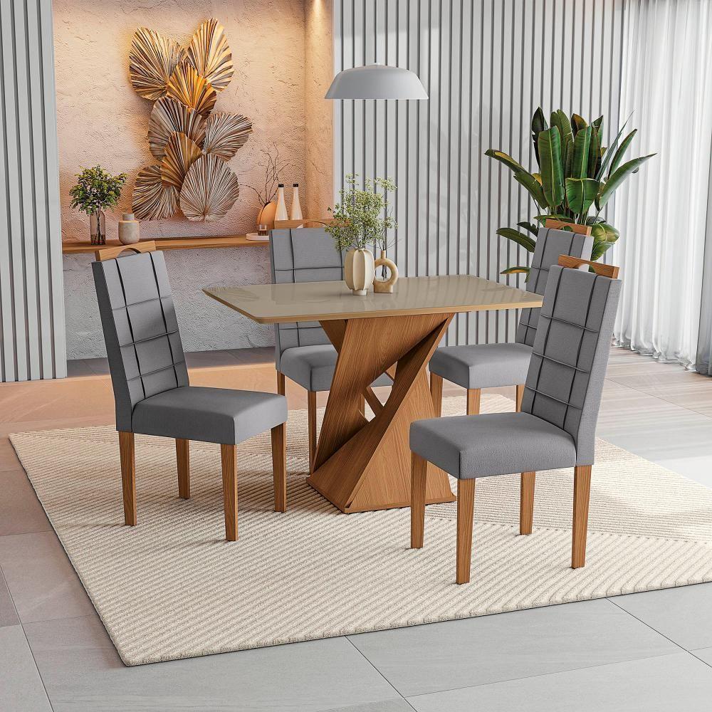 Conjunto Sala De Jantar Luna Kappesberg 4 Cadeiras Veludo Titanio - 1
