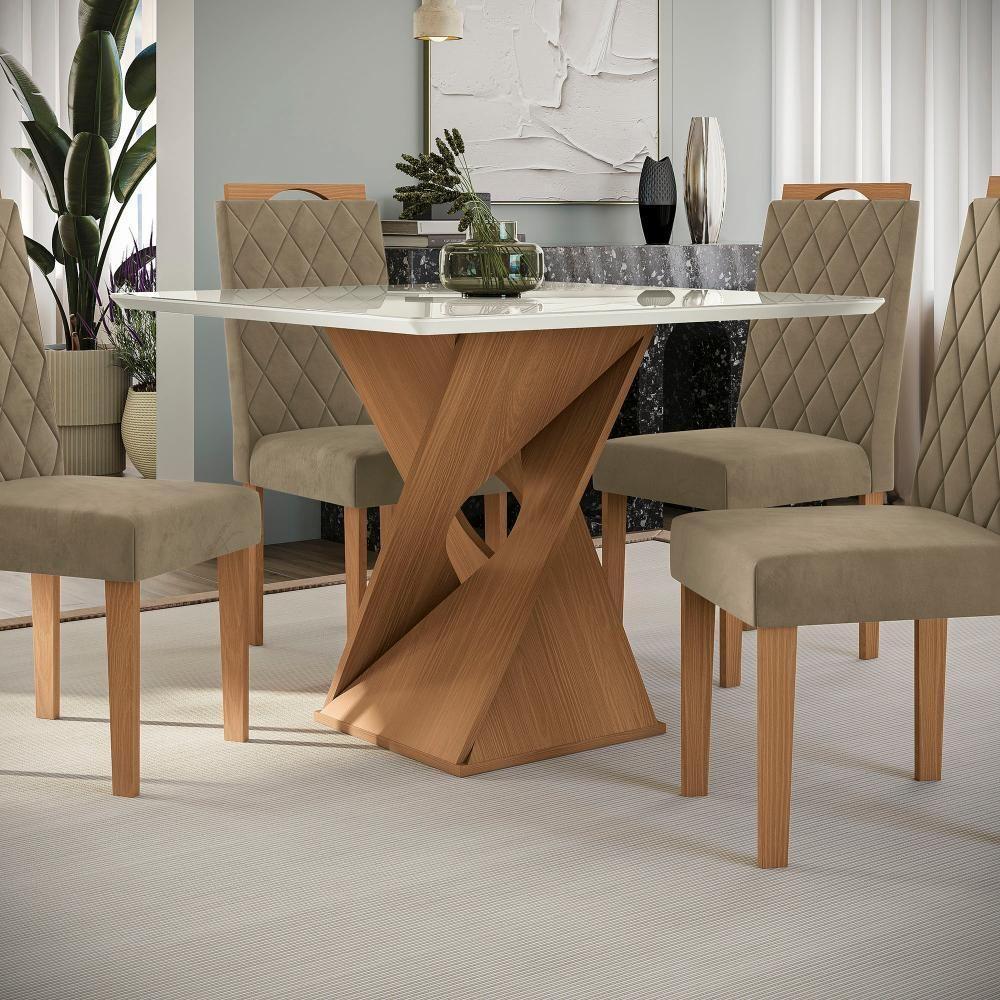 Conjunto Sala De Jantar Luna Kappesberg 4 Cadeiras Veludo Bege - 6