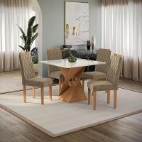 Conjunto Sala De Jantar Luna Kappesberg 4 Cadeiras Veludo Bege - 1