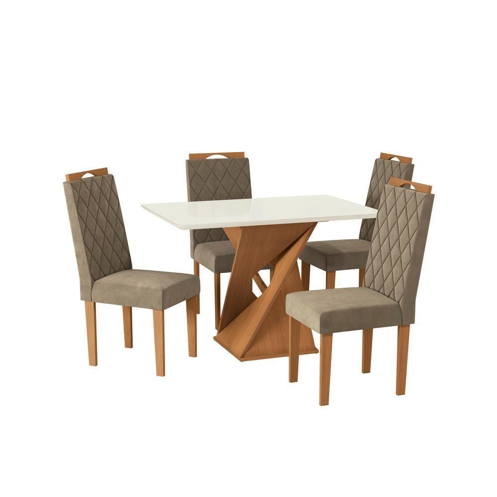 Conjunto Sala De Jantar Luna Kappesberg 4 Cadeiras Veludo Bege - 2