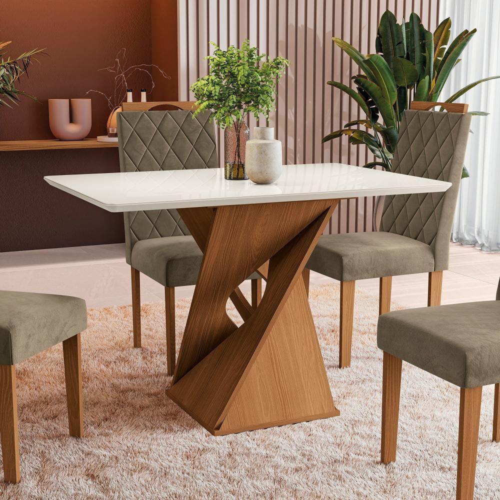 Conjunto Sala De Jantar Luna Kappesberg 4 Cadeiras Veludo Bege - 6