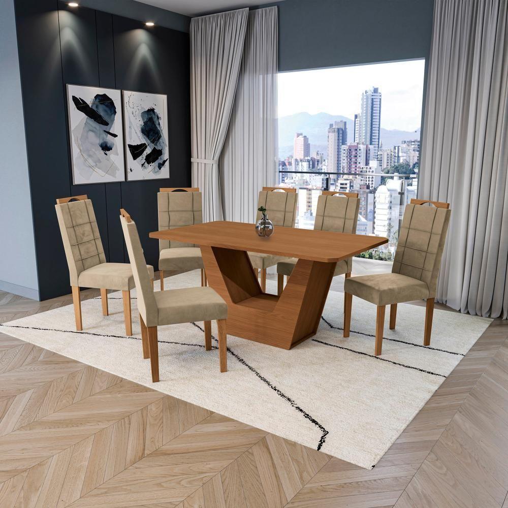 Conjunto Sala De Jantar Verbana Kappesberg 6 Cadeiras Veludo Bege - 1