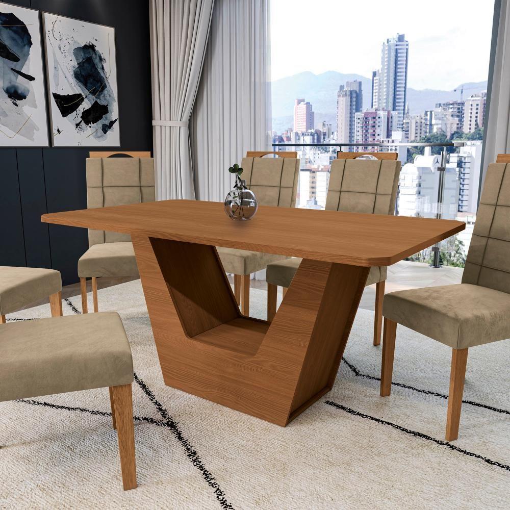 Conjunto Sala De Jantar Verbana Kappesberg 6 Cadeiras Veludo Bege - 6