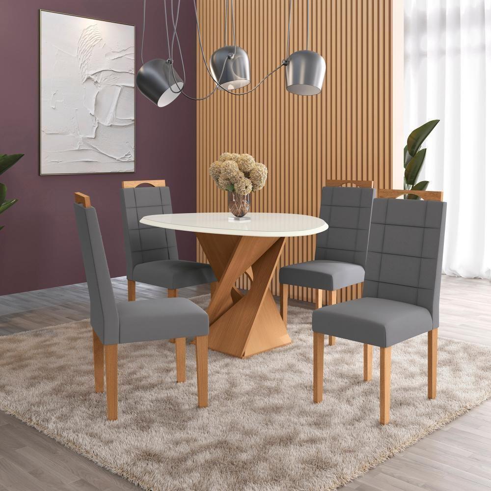 Conjunto Sala De Jantar Luna Kappesberg 4 Cadeiras Veludo Titanio - 1
