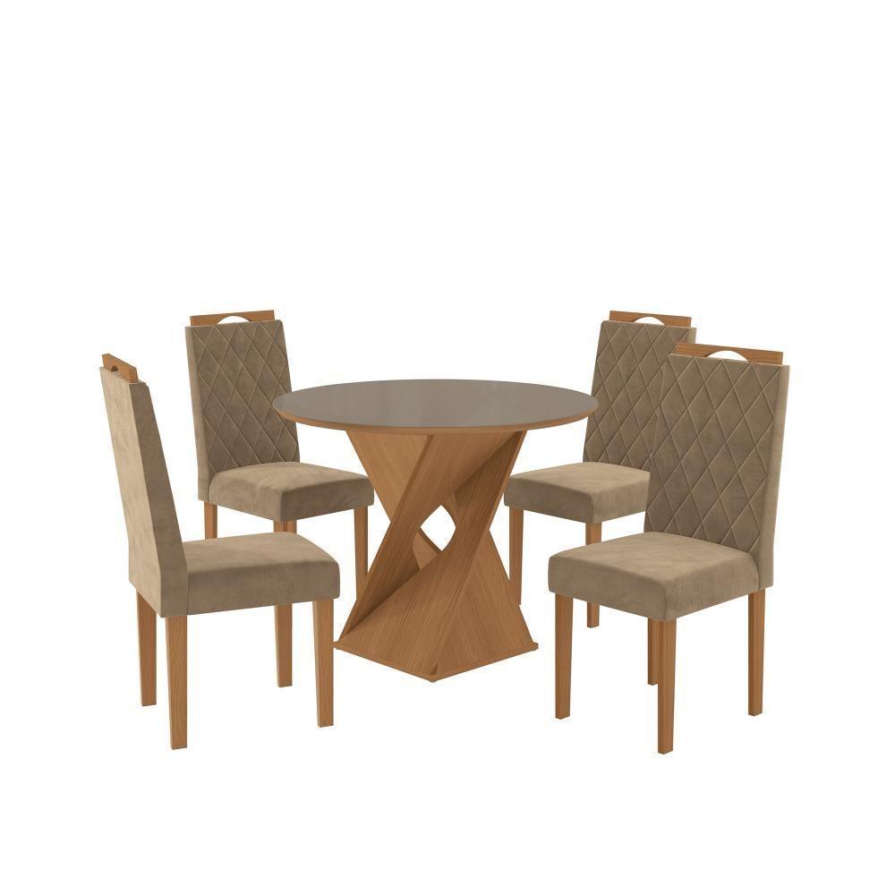 Conjunto Sala De Jantar Luna Kappesberg 4 Cadeiras Veludo Bege - 2