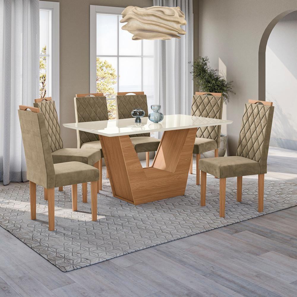 Conjunto Sala De Jantar Verbana Kappesberg 6 Cadeiras Veludo Bege - 1