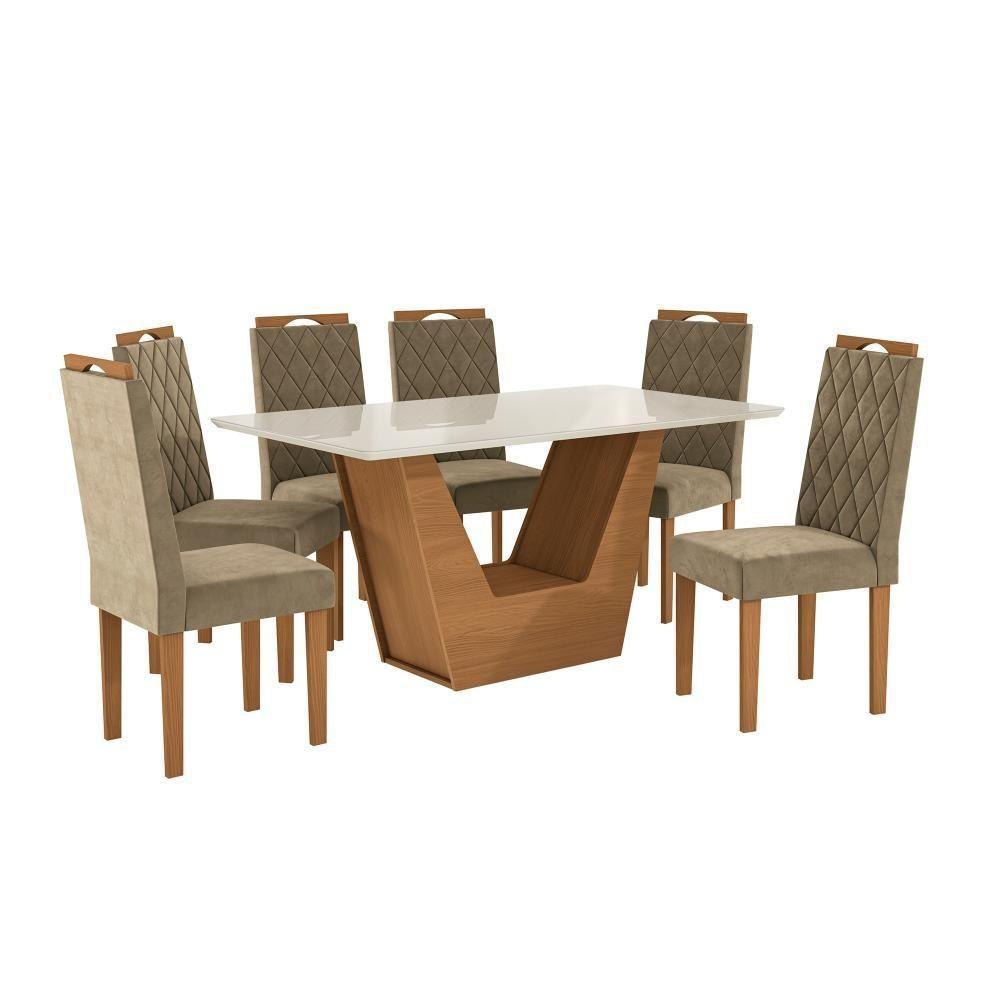 Conjunto Sala De Jantar Verbana Kappesberg 6 Cadeiras Veludo Bege - 2