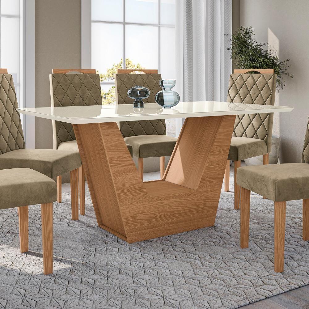 Conjunto Sala De Jantar Verbana Kappesberg 6 Cadeiras Veludo Bege - 6