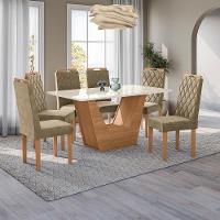 Conjunto Sala De Jantar Verbana Kappesberg 6 Cadeiras Veludo Bege - 1