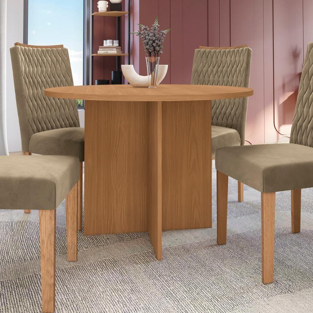 Conjunto Sala De Jantar Nira Kappesberg 4 Cadeiras Veludo Bege - 6