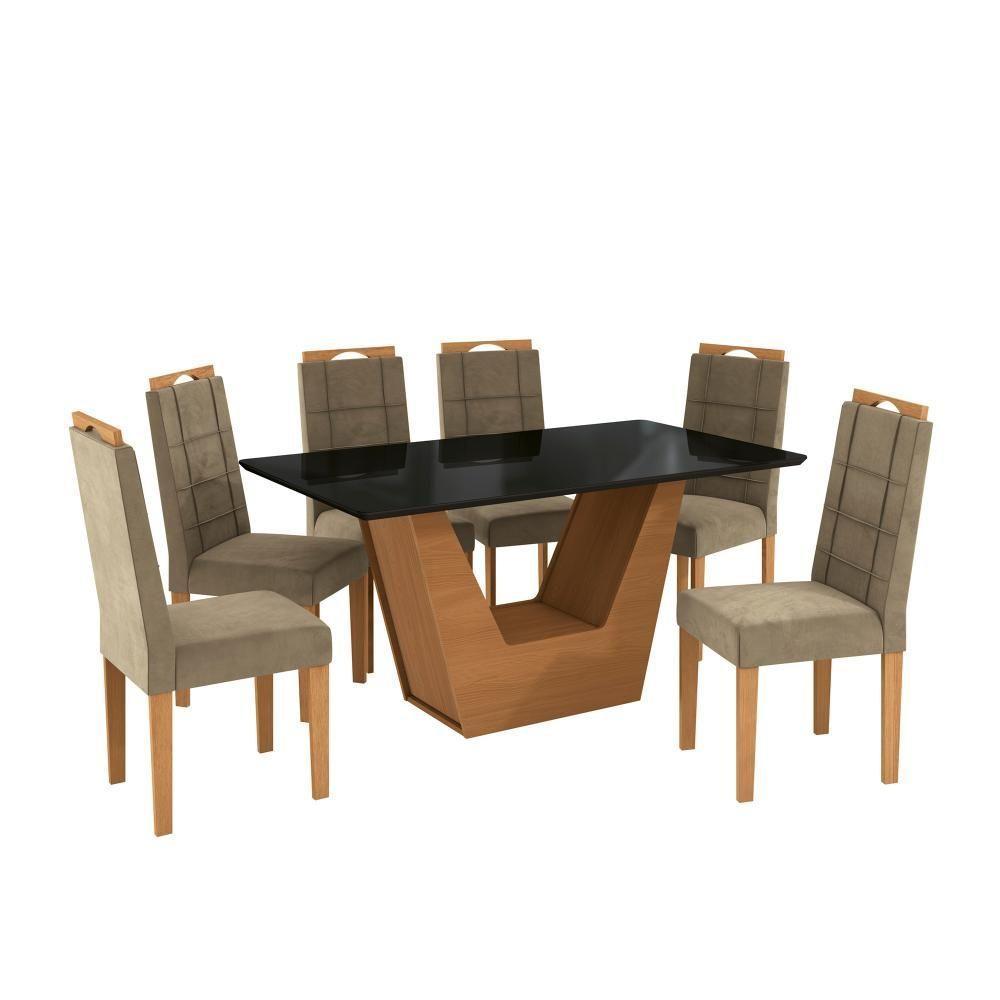 Conjunto Sala De Jantar Verbana Kappesberg 6 Cadeiras Veludo Bege - 3