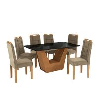Conjunto Sala De Jantar Verbana Kappesberg 6 Cadeiras Veludo Bege - 3