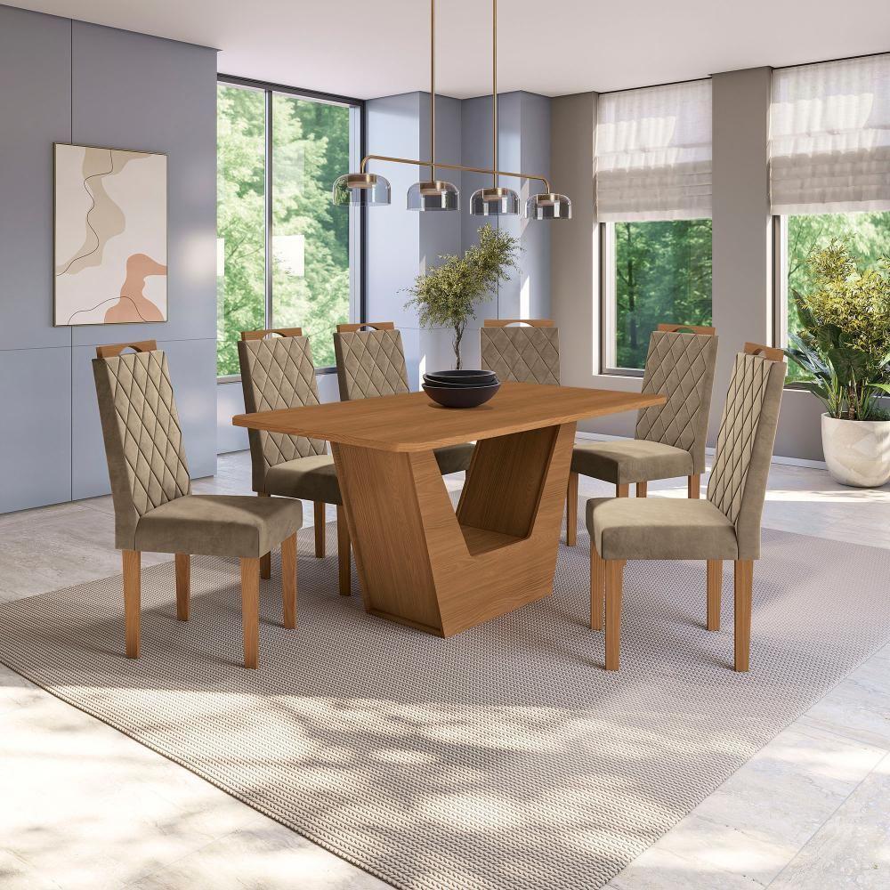 Conjunto Sala De Jantar Verbana Kappesberg 6 Cadeiras Veludo Bege - 1