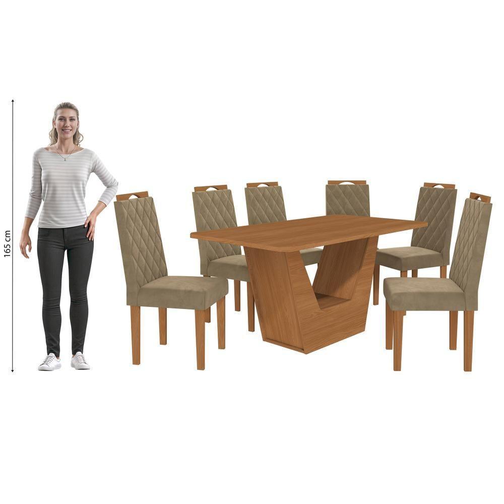 Conjunto Sala De Jantar Verbana Kappesberg 6 Cadeiras Veludo Bege - 4